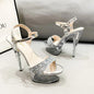 Black Platform Sandals Women's Party Dress Elegant High Heels Summer New Stiletto Shiny Sequins Wedding Shoes Zapatillas Mujer