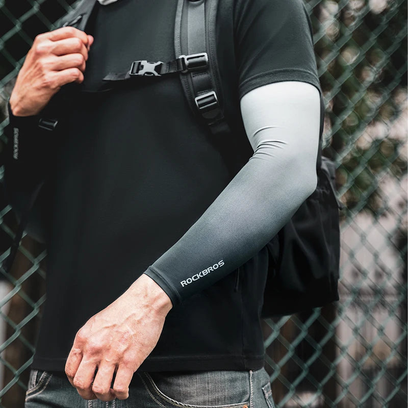 ROCKBROS Bicycle Arm Sleeves Ice Silk Sun UV Protection Sports Cycling Arm Sleeves Cover Breathable Running Fitness Arm Sleeves