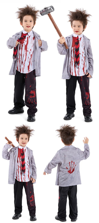 Girls Zombie School Costume Uniform Child Vampire Costume Outfits Scary Halloween Costume for Kids Zombie School Boy Outfits