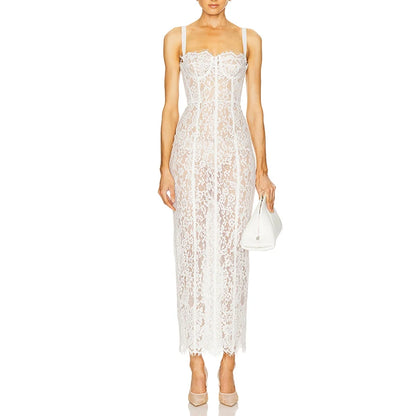 Black Lace Patwork Sleeveless Maxi Dress for Women 2025 Summer Sexy Bodycon Party Dresses Fashion Summer Celebrity Club Wear