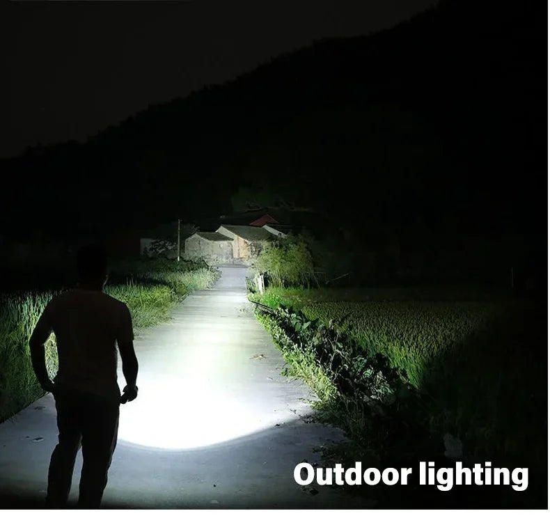 High Strong Power Led Flashlights 2000LM Tactical USB Charging Camping Emergency Fishing Zoom Lantern Torch with Display Light