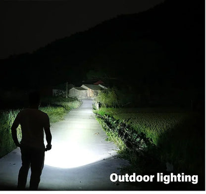 High Strong Power Led Flashlights 2000LM Tactical USB Charging Camping Emergency Fishing Zoom Lantern Torch with Display Light