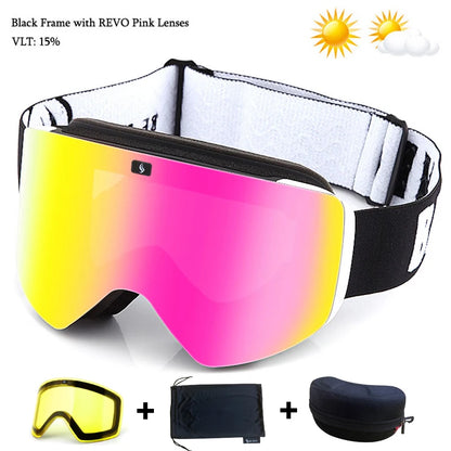 Ski Goggles with Magnetic Double Layer Yellow Lens Skiing Anti-fog UV400 Snowboard Goggles Men Women Ski Glasses Eyewear Set