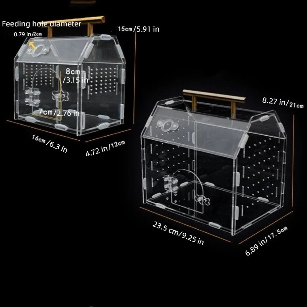 Acrylic Reptile Breeding Box with Handle Ventilated Spider Enclosure Magnetic Snap Closure Escape-Proof Hermit Crab Habitat