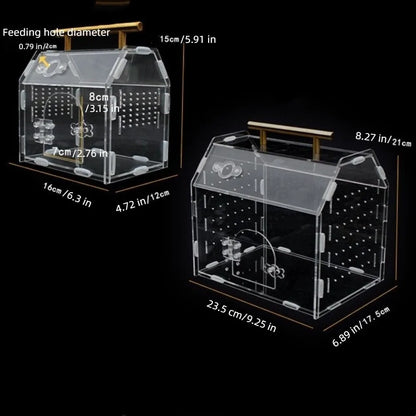 Acrylic Reptile Breeding Box with Handle Ventilated Spider Enclosure Magnetic Snap Closure Escape-Proof Hermit Crab Habitat