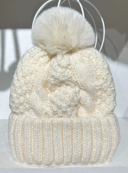 Winter Twist Knitting Hats Warm Fur Pompom Thick Plush Cap Beanies Solid Ladies Versatile Ski Snow Skullies Beanies Velvet Hat