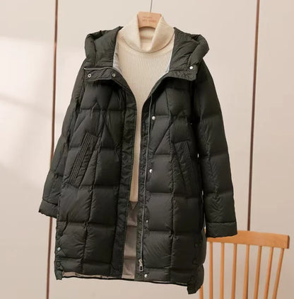 Winter Long 90% White Duck Down Jacket Women Hooded Zipper Puffer Coat Casual Warm Loose Puffer Feather Parka