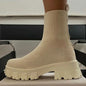 Women Boots Short Knitting Platform Boots Autumn Winter Shoes For Women Ankle Boots Heels White Winter Botas Mujer