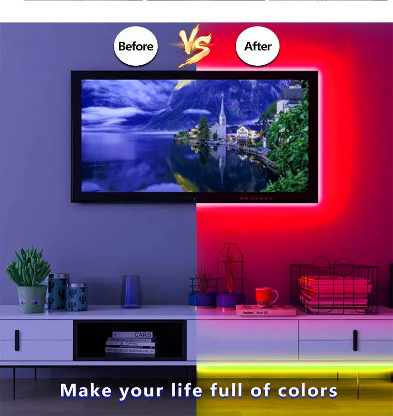 16ft/49ft/98ft/196ft Long LED Strip Lights - Color-Changing RGB Music Sync LED Rope Lights With 44-Key Remote And Phone App Cont