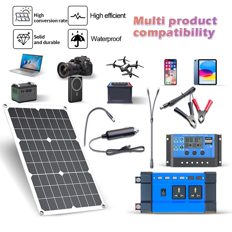 Off-Grid Power Bundle: 6000W Bendable Solar System with MPPT Controller & Hybrid Inverter for Cabins/Vans