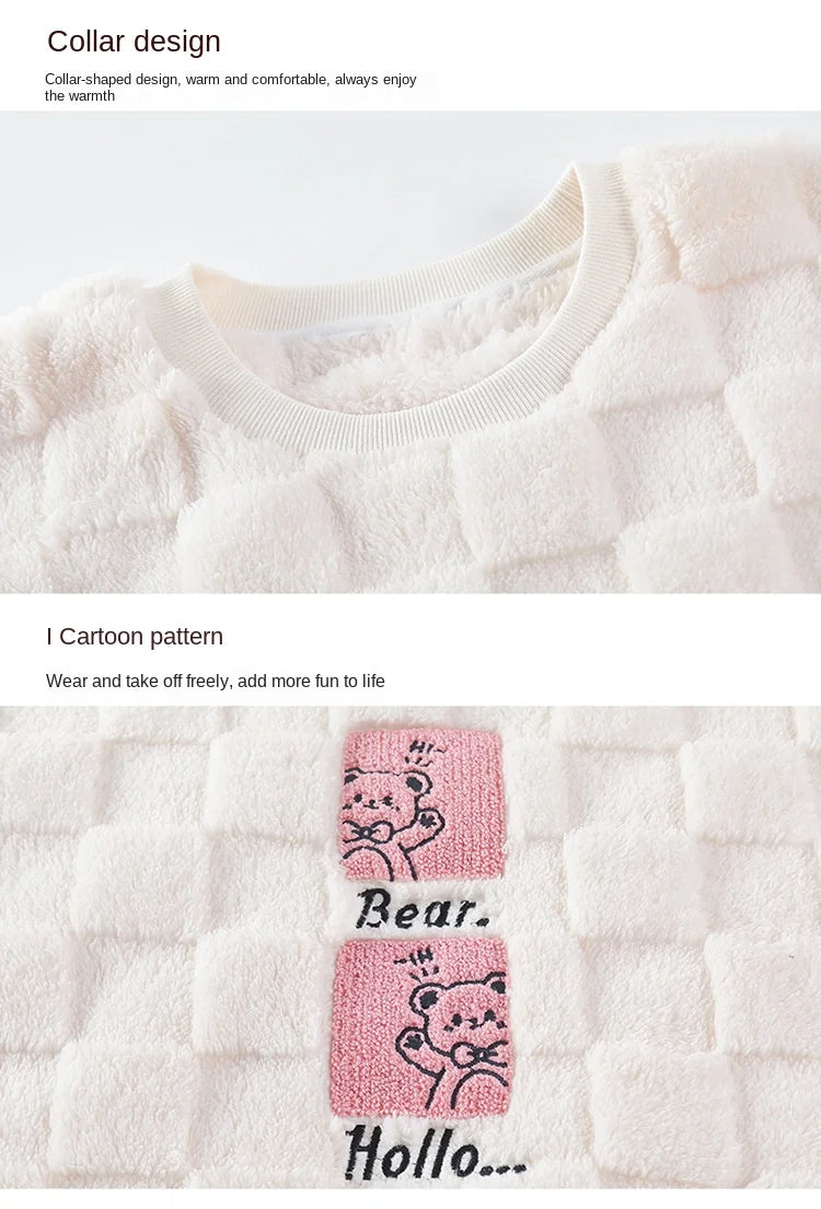 Thickened Warm Winter Couples Flannel Pajamas for Men and Women Cartoon Bear Sleepwear Loungewear Ladies Nightwear Homewear