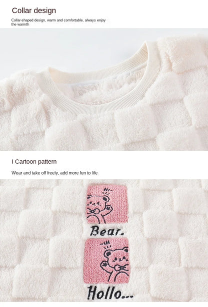 Thickened Warm Winter Couples Flannel Pajamas for Men and Women Cartoon Bear Sleepwear Loungewear Ladies Nightwear Homewear