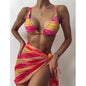 3 Piece Bikini Set Sexy Swimwear Swimsuit Women Triangle Leopard Rainbow Tie Dye Bikinis Set Bathing Suit Beach Skirt Cover Up