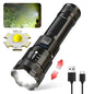 High Strong Power Led Flashlights 2000LM Tactical USB Charging Camping Emergency Fishing Zoom Lantern Torch with Display Light