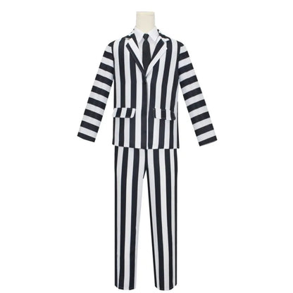 Anime Cosplay Beetle Juicee Men Black and White Striped Suit Scary Halloween Costumes Tie Shirt for Cosplay Party
