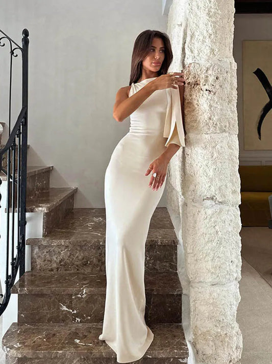 Women's Hot Sweetheart Long Dress New Fashion Asymmetric Temperament Slim Package Hip Simple Tie Dresses