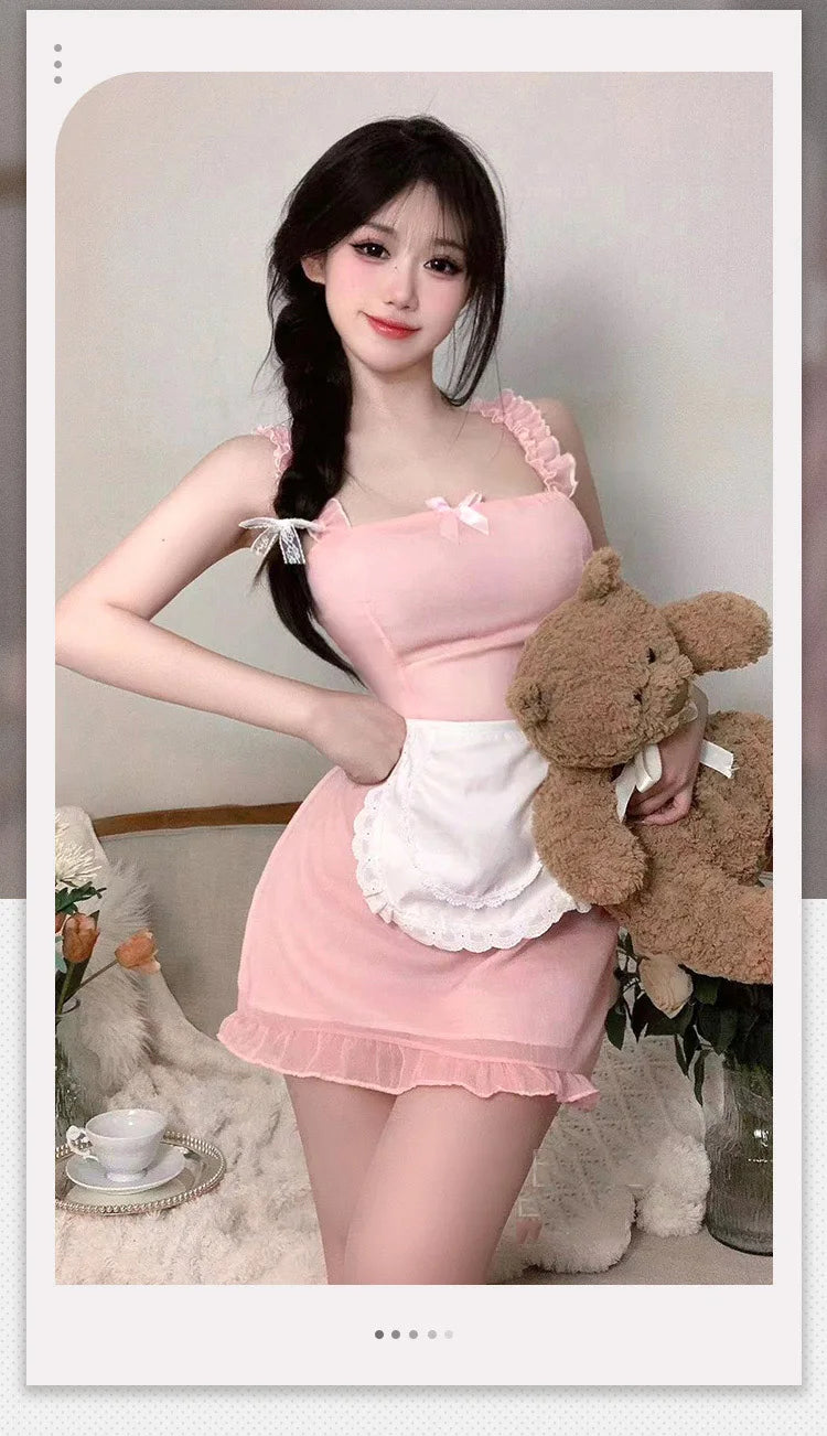 Cosplay clothing Milk flavored pure maid dress apron bow tie lace girl kawaii suspender dress sexy costume women night appeal