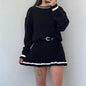Two Piece Set Women Outfit Spring Autumn New Round Neck Twists Knitted Sweater & High Waist Ruffles Hem Mini Skirt Set