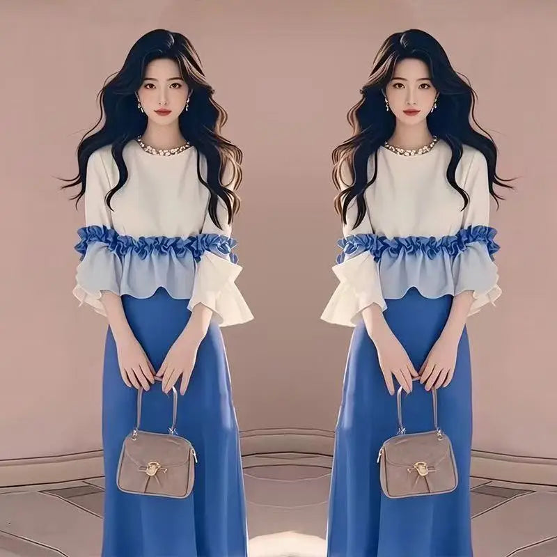 High Quality 2025 Fashion Party Women's Two Pieces Set French Luxury Jacquard Patchwork Tops+High Waist Midi Skirt Women's Suit