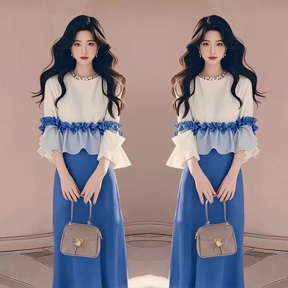 High Quality 2025 Fashion Party Women's Two Pieces Set French Luxury Jacquard Patchwork Tops+High Waist Midi Skirt Women's Suit