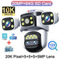 10K WiFi Cam 20MP Wireless Outdoor 10X Zoom Three Screen Four Lens 720° PTZ Automatic Tracking Waterproof Security Camera CCTV