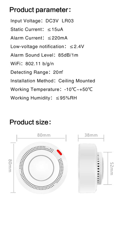 Tuya Smart WiFi Smoke Sensor Fire Protection Smoke Detector 85dB Sound Security System Firefighters Smartlife APP ControlSmoke DetectorsGoWisse.com