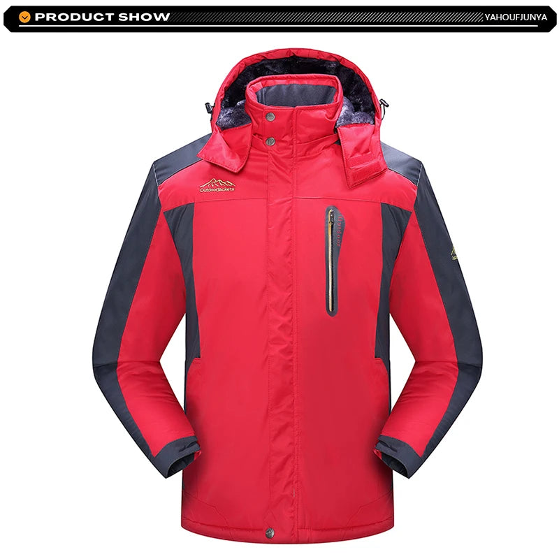 9XL New Winter Men Outwear Fleece Warm Removable Hooded Jacket Men Outdoor Skiing Windbreaker Waterproof Casual Jacket Coat Male