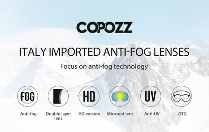 COPOZZ Outdoor Sports Ski Goggles UV400 Protection Ski Mask Male Female Anti-Fog Big Face Snow Glasses Snowboard Skiing Eyewear