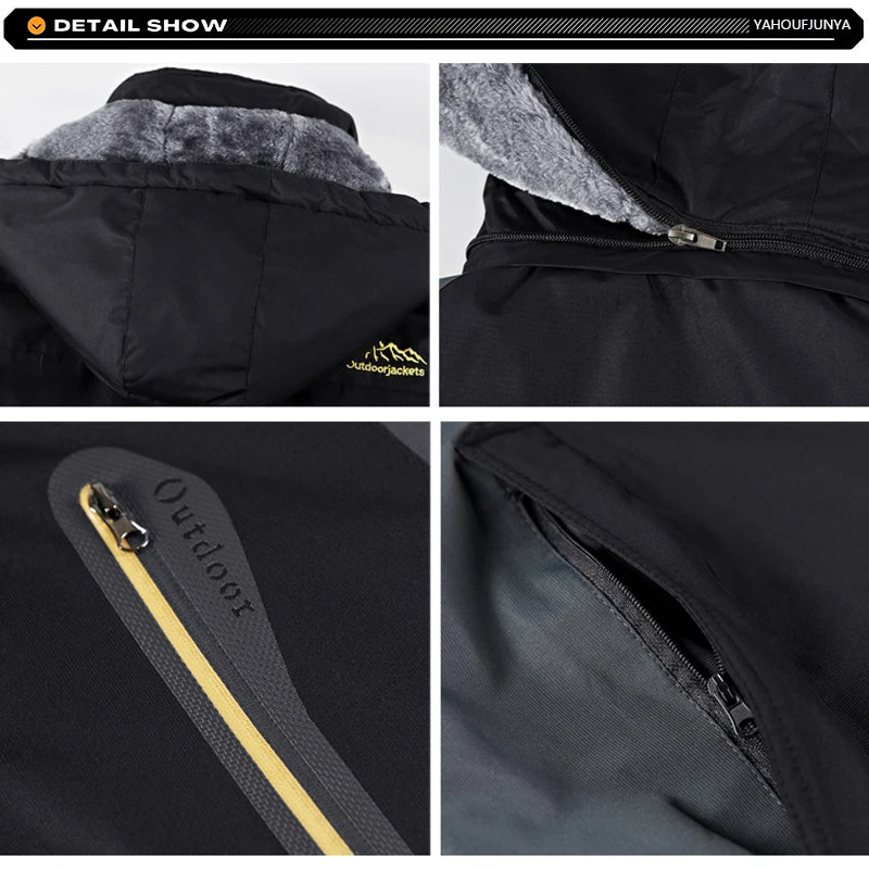 9XL New Winter Men Outwear Fleece Warm Removable Hooded Jacket Men Outdoor Skiing Windbreaker Waterproof Casual Jacket Coat Male
