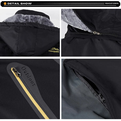 9XL New Winter Men Outwear Fleece Warm Removable Hooded Jacket Men Outdoor Skiing Windbreaker Waterproof Casual Jacket Coat Male
