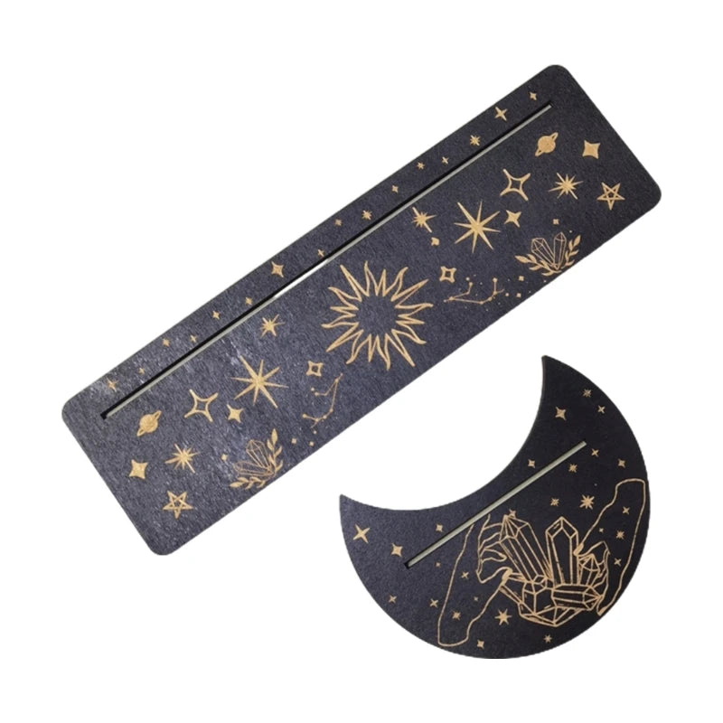 Wooden Tarot Card Stand Holder Moon Phases Altar Base Moon Shape And Rectangle Cards Holder For Witch Divination Tools