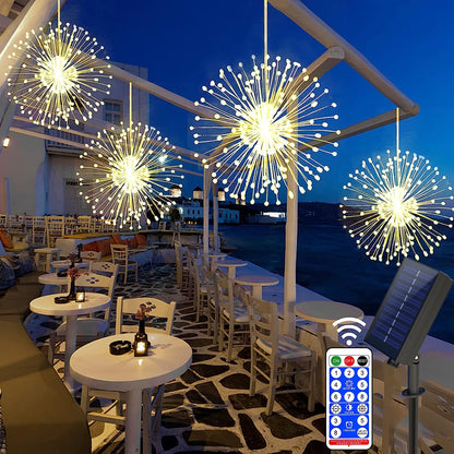 4PCS 360/480LED Solar Fireworks Lights Outdoor Waterproof Hanging 8 Modes Star Burst Light For Party Wedding Garden DIY Decor