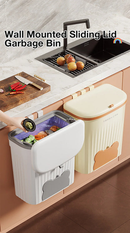 8.5/12L Kitchen Wastebasket Wall Mounted Trash Can With Lid Bathroom Trash Bin Garbage Can for Cabinet Under Sink Compost Bin