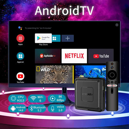 2025 New Q7 Smart TV Box Android14 Allwinner H313 8G+128GB ROM Dual-Band WiFi 6 Bluetooth 5.2 Google Voice Remote Media PlayerGoWisse.com