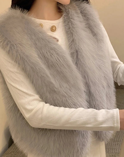 Women Vest Autumn New Solid Color Open Front Sleeveless Faux Fur Vest Coat Soft Winter Warm Casual Jacket Outwear