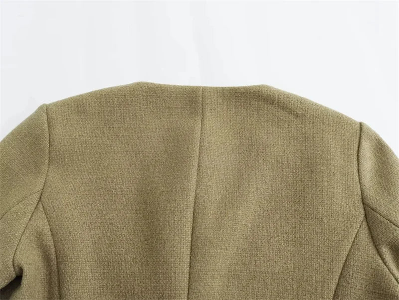 TRAF 2024 Cropped Tweed Jacket Woman Coat Button Long Sleeve Elegant Jackets For Women Short Coats Fashion New In Outerwears