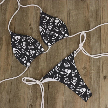 Women Swimwear Skull Printed Swimsuit Biquini Feminino Para Praia 2024 Bikini Set Beach Two Piece Swimwear New Padded Swimsuit