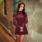 Huhugirl Mesh Patchwork Dresses For Women Fashion Sexy Streetwear Solid Full Sleeve Turtleneck Skinny Mini Vestidos Robes Female