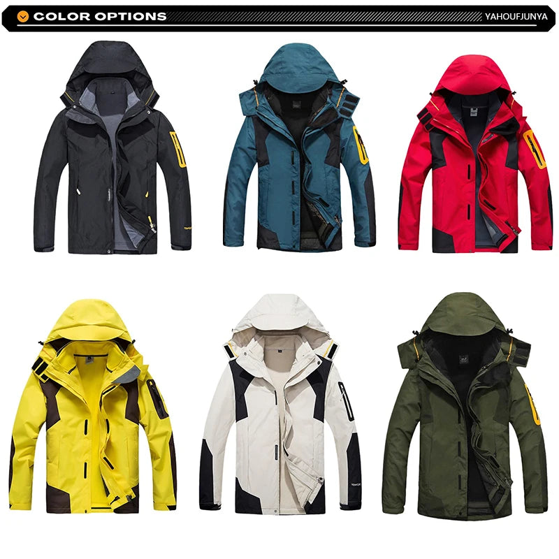 Winter Men Triple Windbreak Thick Warm Removable Hooded Jacket Men Autumn Hiking Outdoor Travel Camping Skiing Jacket Coat Male