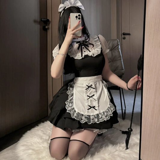 Anime Cosplay Costumes Maid Outfit Women Lolita Dress with French Apron Japanese Coffee Girl Sexy Lingerie Set Porno Bar Uniform