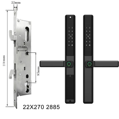 Waterproof Sliding Door Smart Lock Tuya WiFi Fingerprint Digital Code RFID Card Anti-Lock Aluminum Double-Side Electronic Lock