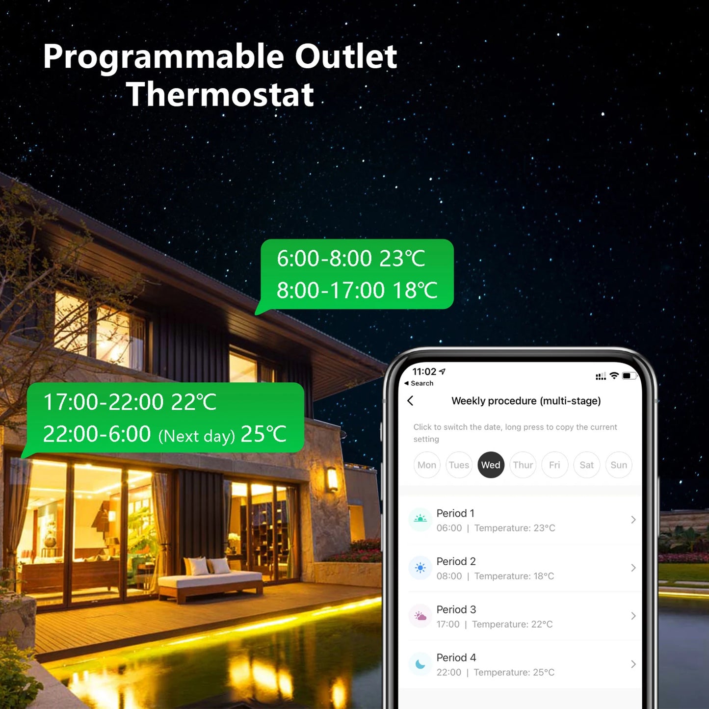 Smart Thermostat Socket 10A Programmable Timed Mini Wifi Temperature Control Socket APP Control Voice Control for Tuya