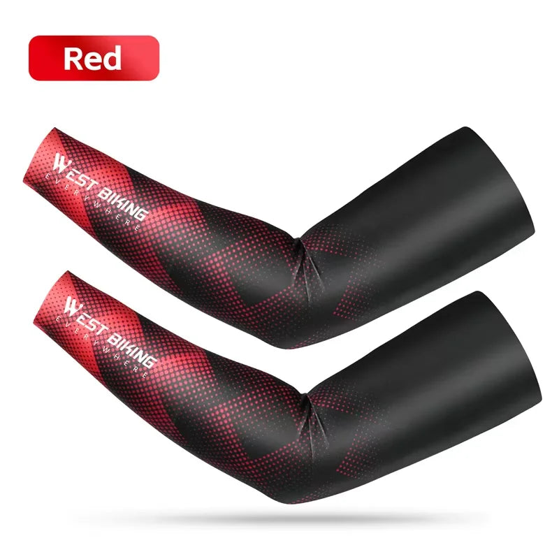 WEST BIKING Summer Sunproof Arm Sleeves UV Protection Seamless Digital Printing Cycling Running Sleeves Cooling Sport Gear