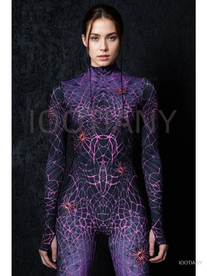 Sexy Web Magic Spider Bodysuit Punk Gothic Couple Role Play Jumpsuit Carnival Slim Fit Tight Costume Halloween Theme Party Suits