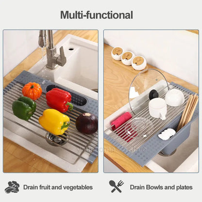 Kitchen Rolling Dish Drainer Roll Up Dish Drying Rack Over The Sink kitchen accessories,storage organization Foldable bowl shelf