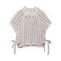 EDSA Women Chunky Knit Top with Side Straps O-Neck Short Sleeves Hollow Out Cropped Sweater Pullover for Casual Female
