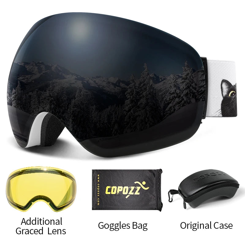 Frameless Anti-Fog Ski Goggles Night Lens Box Set 100% UV400 Protection Ski Snowboard Anti-Slip Strap Snow Goggles for Men Women