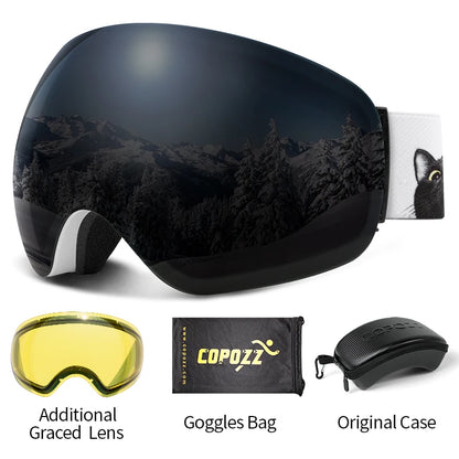 Frameless Anti-Fog Ski Goggles Night Lens Box Set 100% UV400 Protection Ski Snowboard Anti-Slip Strap Snow Goggles for Men Women