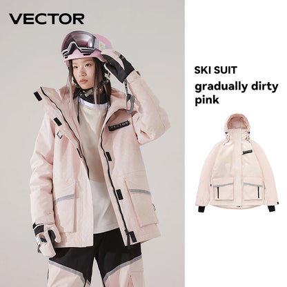 VECTOR Brand Men Women Ski Jacket Winter Warm Windproof Waterproof Ski Suit Outdoor Sports Snowboard Coat Splicing double plate