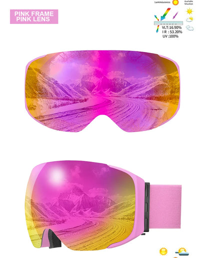 PHMAX Magnetic Ski Goggles UV400 Skiing Eyewear Anti-fog Lens Women Men Winter Outdoor Sports Mountain Snowboard Big Snow Goggle